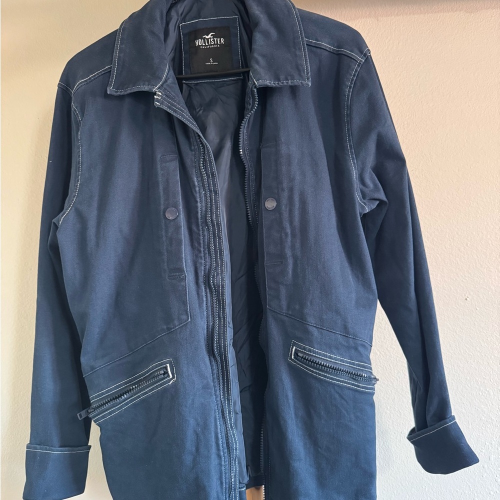 Hollister Men's Dark Blue Military Jacket